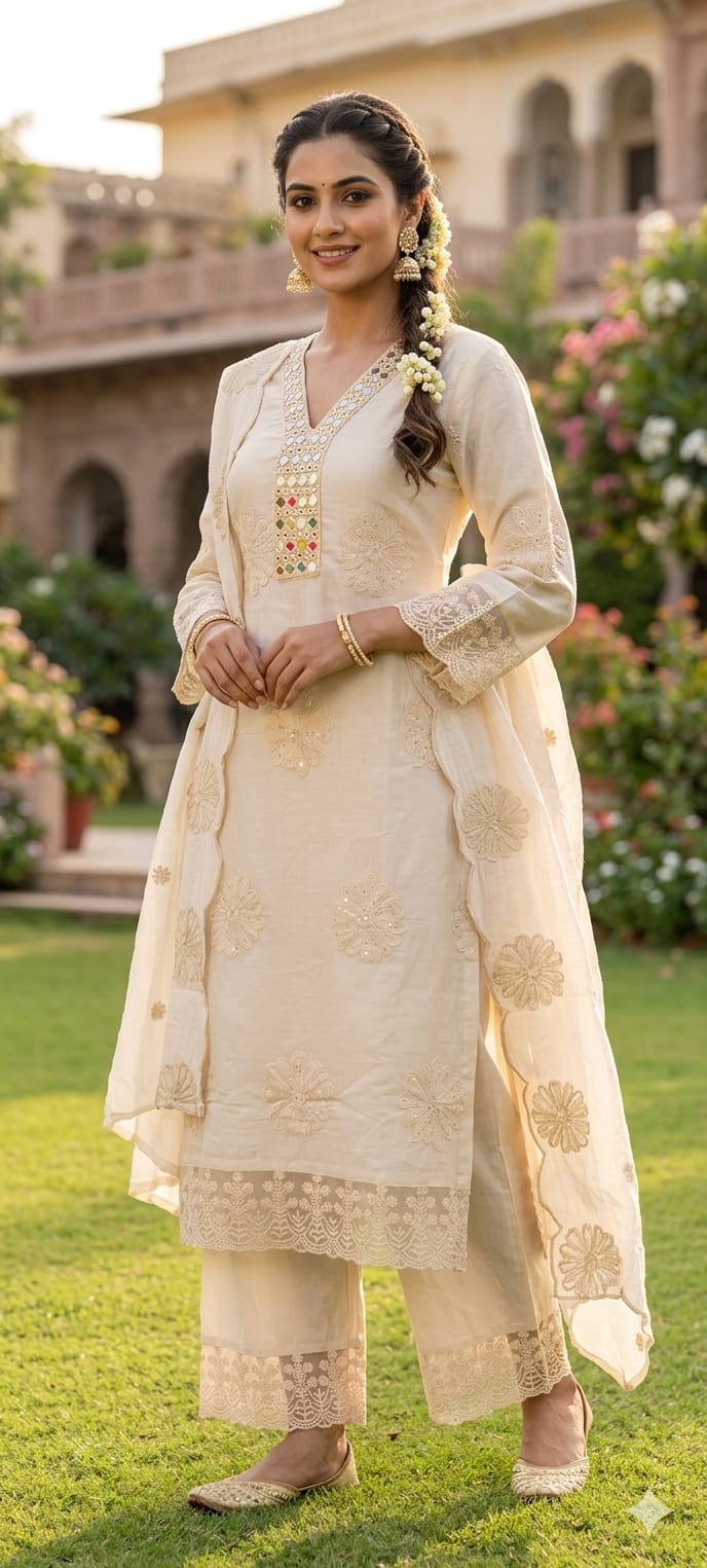 Lean Fit Summer Cotton Full Suit With Mirror Work Embroidery Mulchanderi fabric with Mulcotton Dupatta 14019 RB08