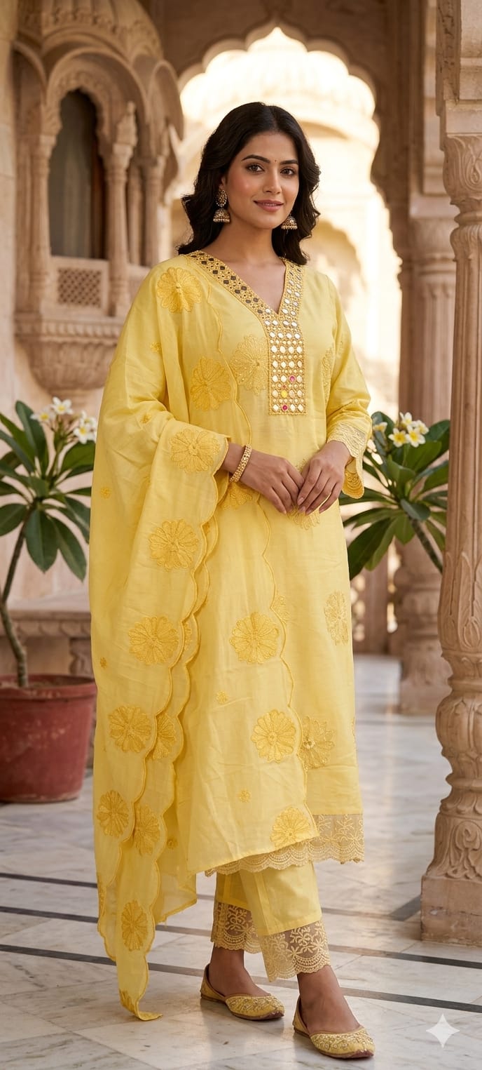 Lean Fit Summer Cotton Full Suit With Mirror Work Embroidery Mulchanderi fabric with Mulcotton Dupatta 14019 RB08