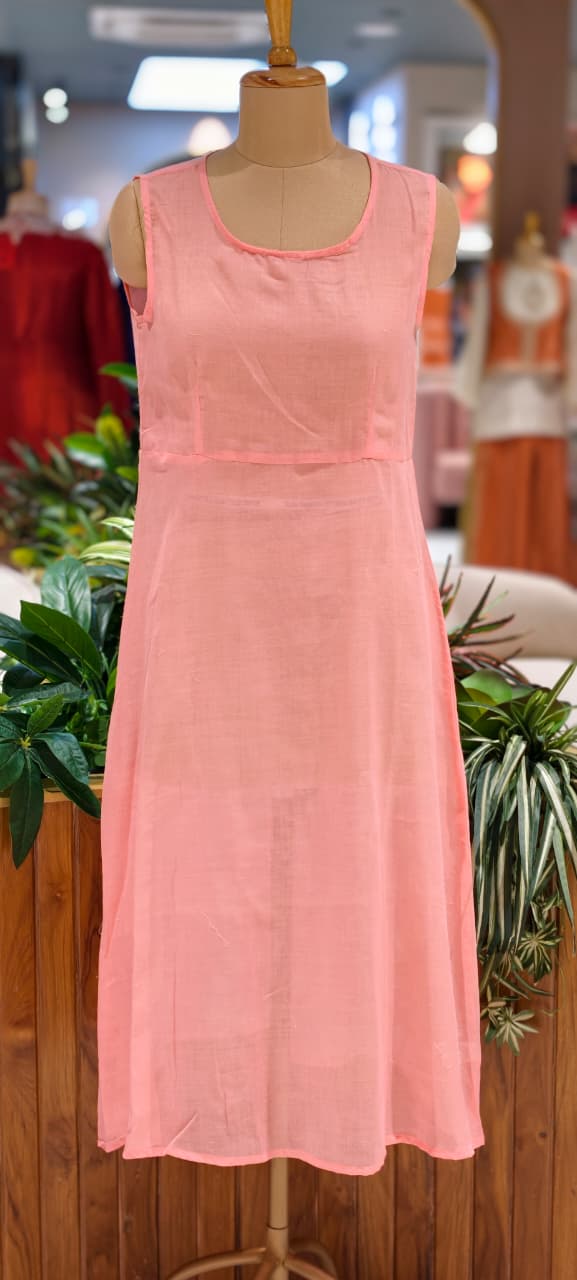 Graceful Checks Cotton Flared Gown with Lace Neck Detailing Soft Pastel Summer Collection 13984 RB04