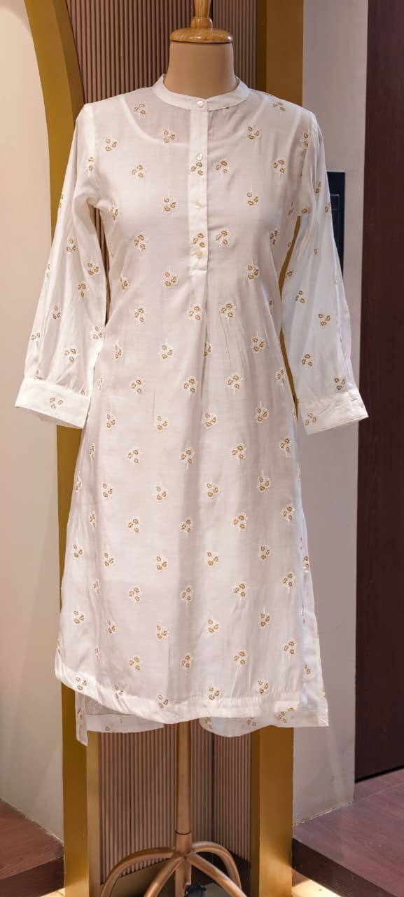 Elegant Surat Mul Chanderi Hi-Low Kurti with Inner And Delicate Buti Print 13983 RB03