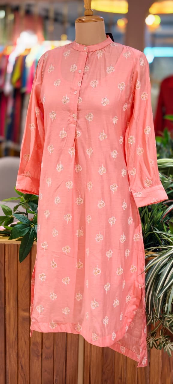 Elegant Surat Mul Chanderi Hi-Low Kurti with Inner And Delicate Buti Print 13983 RB03