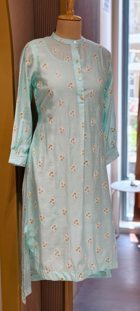 Elegant Surat Mul Chanderi Hi-Low Kurti with Inner And Delicate Buti Print 13983 RB03