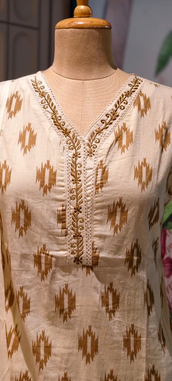 Soft Breathable Ethnic Suit with Ikat Inspired Motifs for Summer Special Cotton Full Suit Set 13965-RB15