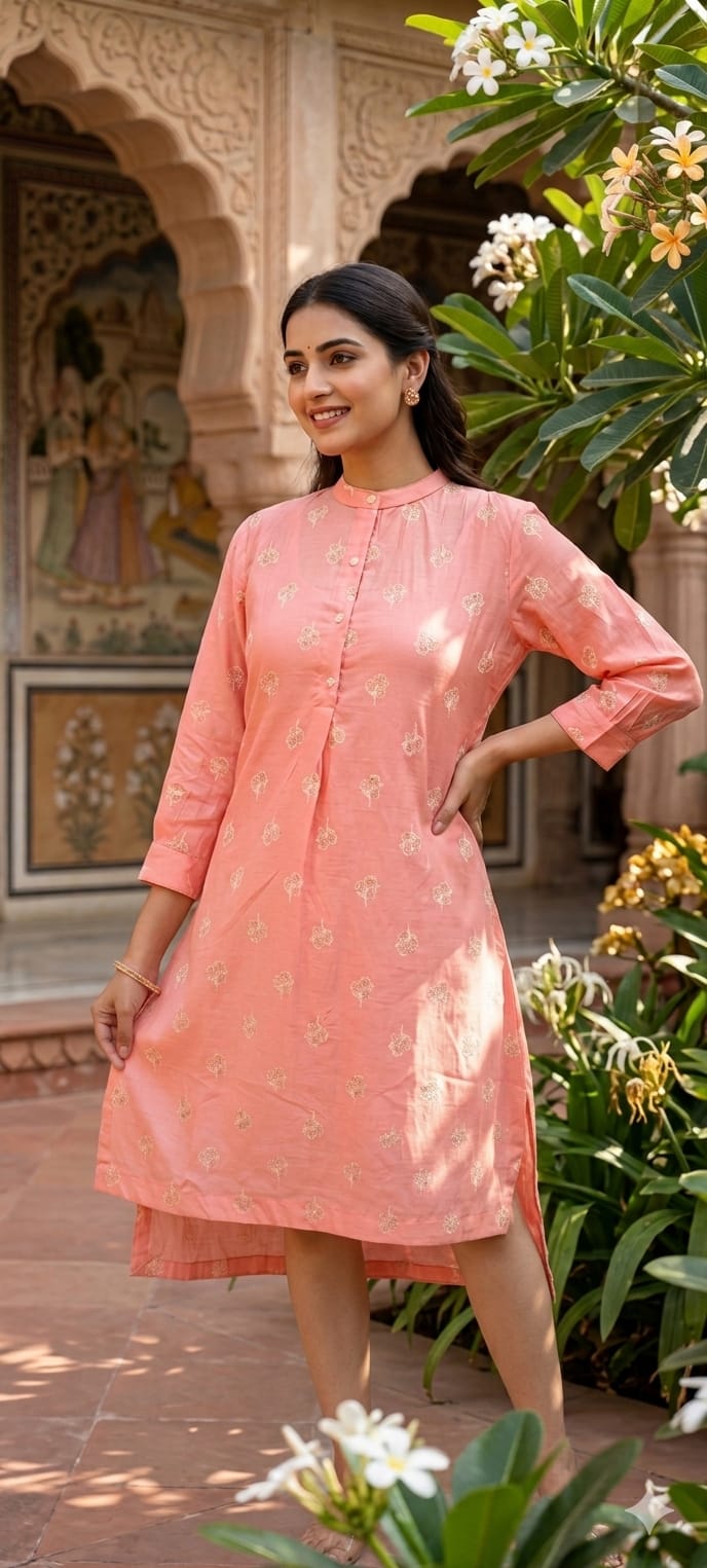 Elegant Surat Mul Chanderi Hi-Low Kurti with Inner And Delicate Buti Print 13983 RB03