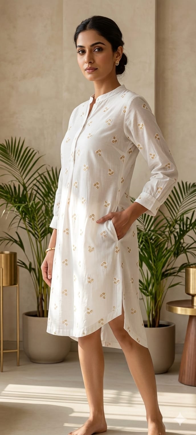 Elegant Surat Mul Chanderi Hi-Low Kurti with Inner And Delicate Buti Print 13983 RB03