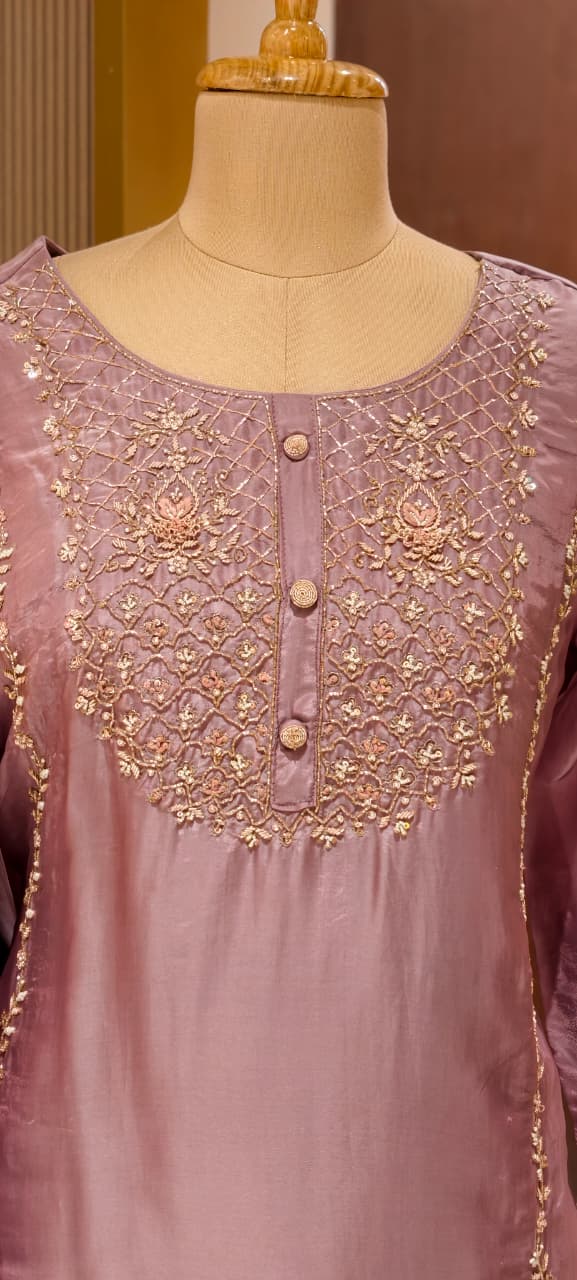 Pastel Embroidered Partywear Kurta Set with Dual-Tone Skirt & Dupatta -13740 RB28