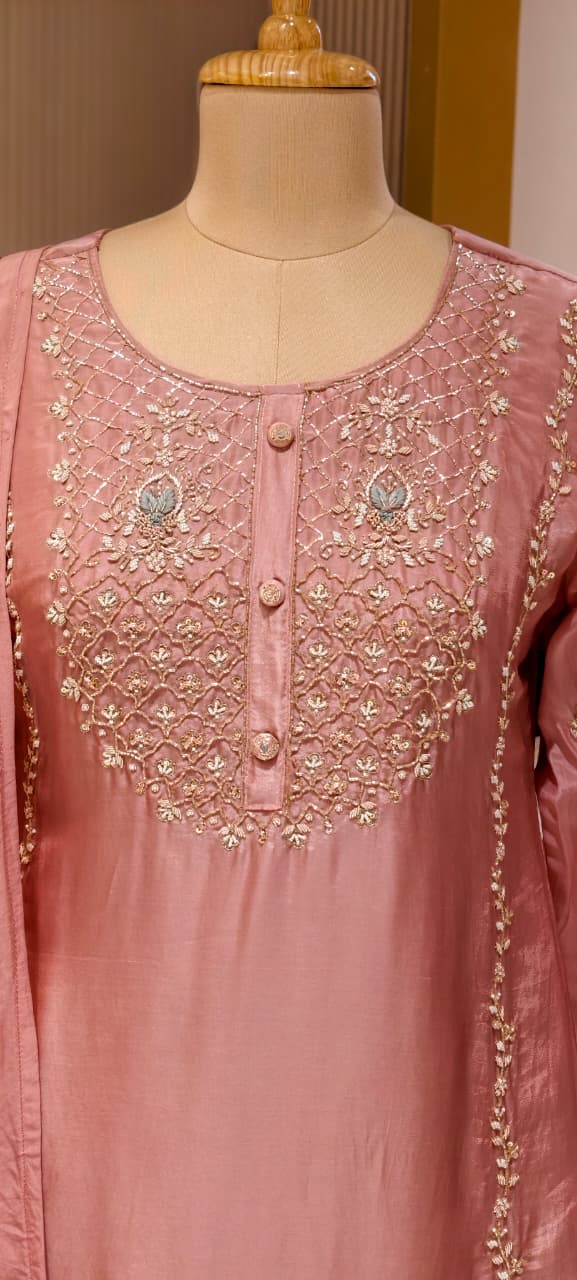 Pastel Embroidered Partywear Kurta Set with Dual-Tone Skirt & Dupatta -13740 RB28