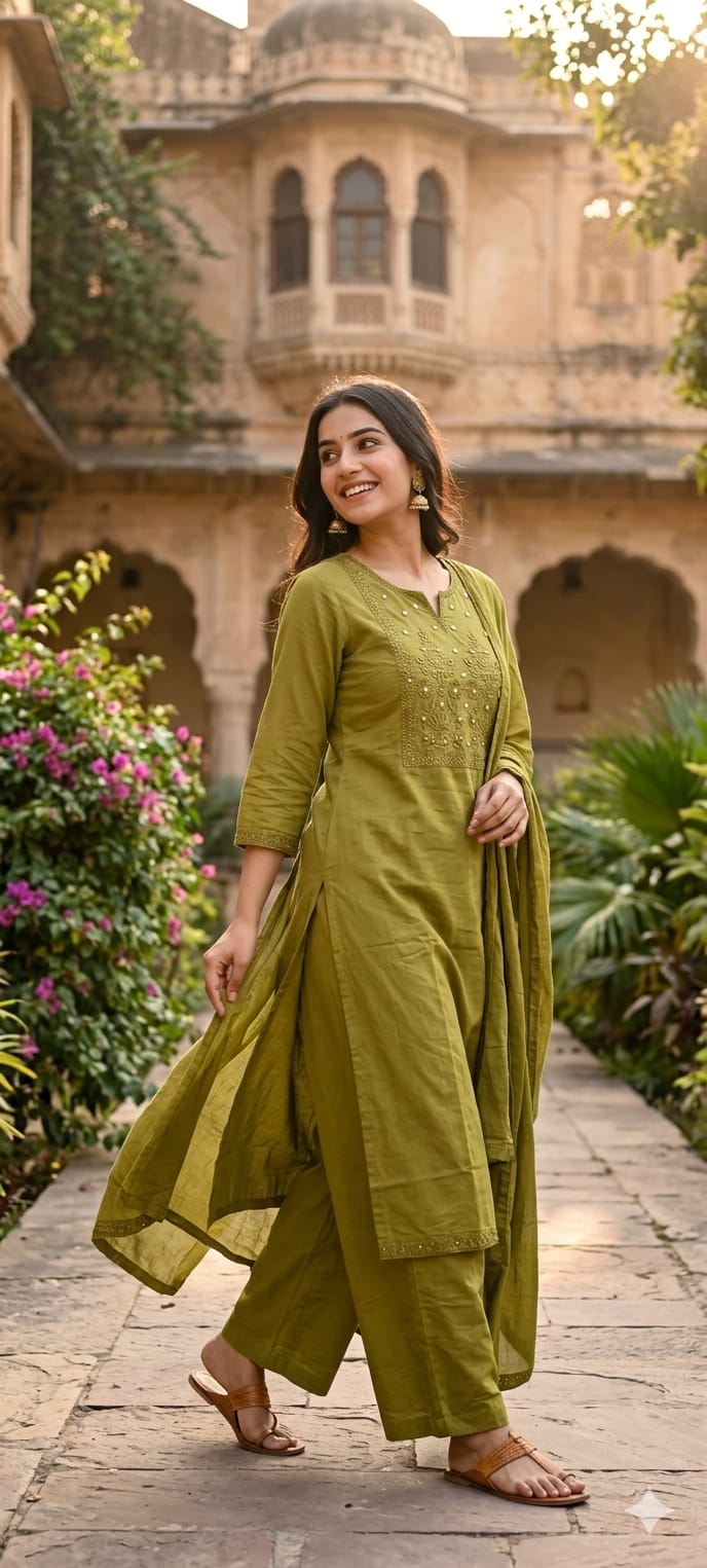 Foil Mirror Embroidered Solid Shade Full Suit Set RB26