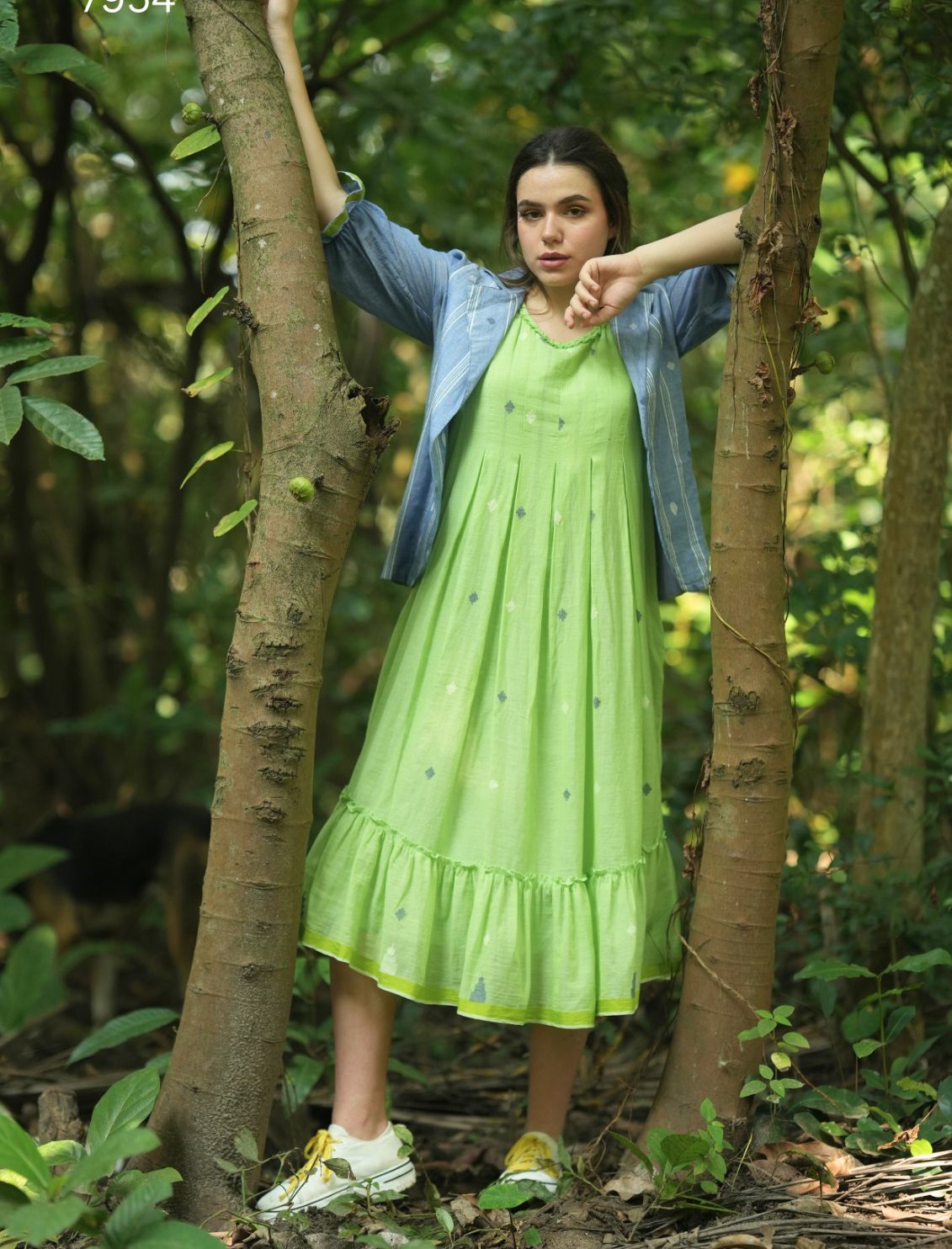 Stylish Mull Cotton Frock with Striped Jacket Set Soft & Breezy Summer Wear (RB49)