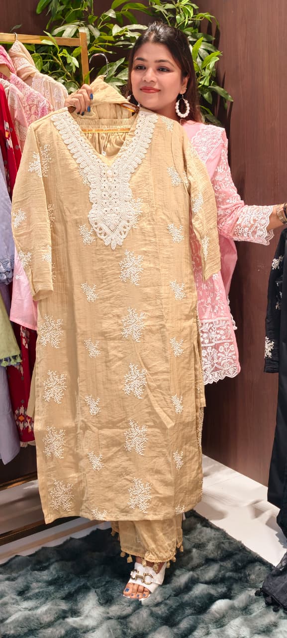Crochet Lace Detailed Thread-Work Ethnic Ensemble Premium Cotton Full Suit Set With Dupatta-13685 RB131