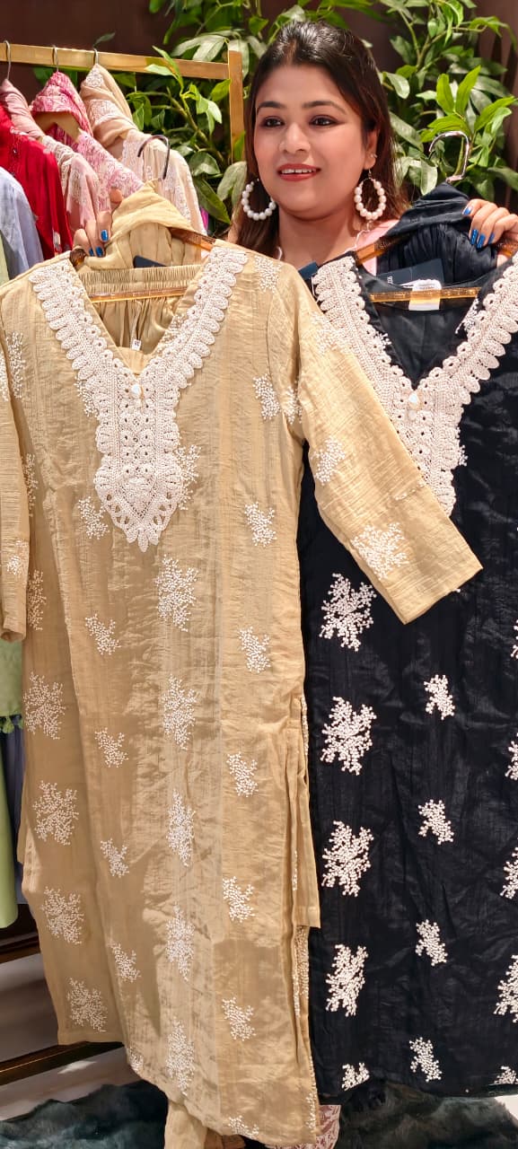 Crochet Lace Detailed Thread-Work Ethnic Ensemble Premium Cotton Full Suit Set With Dupatta-13685 RB131