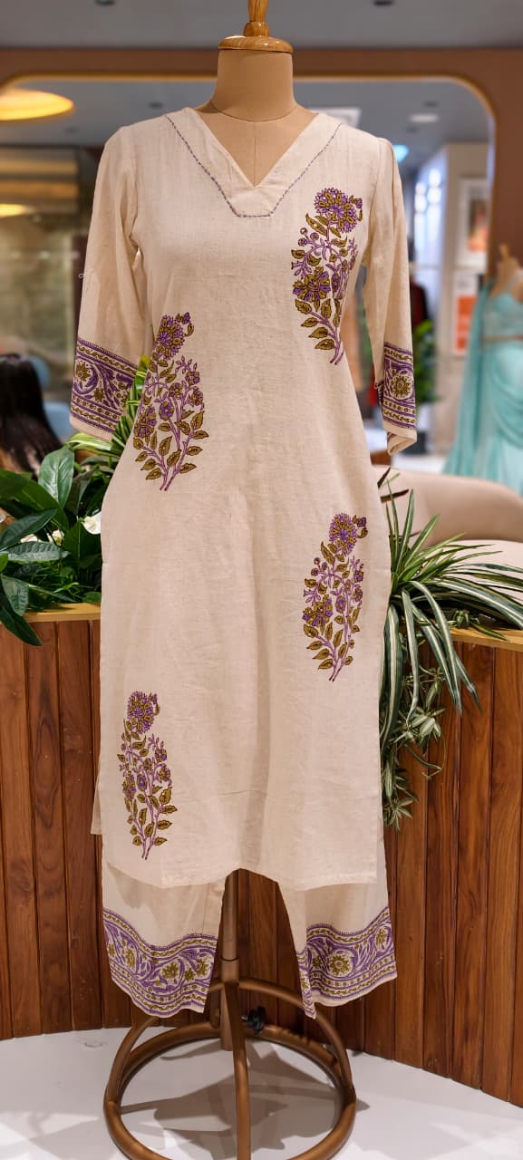 Minimal Floral Printed V-Neck Casual Wear Cotton Full Suit Set With Dupatta In Flex Cotton Fabric- 13988 RB123