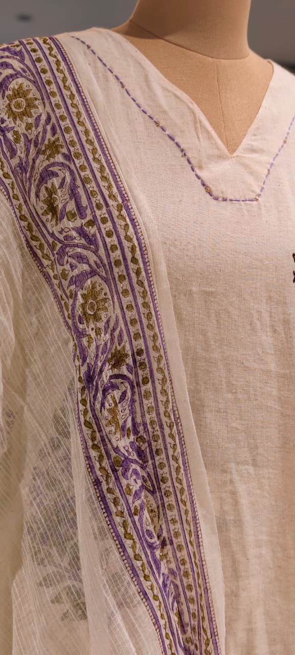 Minimal Floral Printed V-Neck Casual Wear Cotton Full Suit Set With Dupatta In Flex Cotton Fabric- 13988 RB123