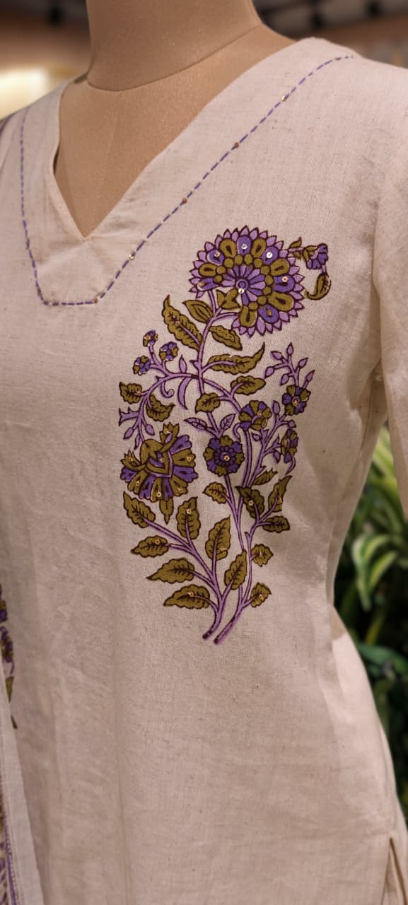 Minimal Floral Printed V-Neck Casual Wear Cotton Full Suit Set With Dupatta In Flex Cotton Fabric- 13988 RB123