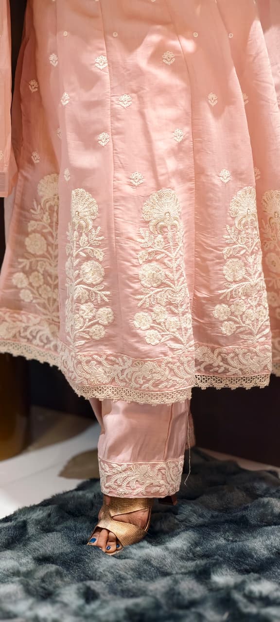 Soft Premium Intricate Floral Embroidery Panel Anarkali Pastel Shaded Full Suit Set With Dupatta- 14116 RB125