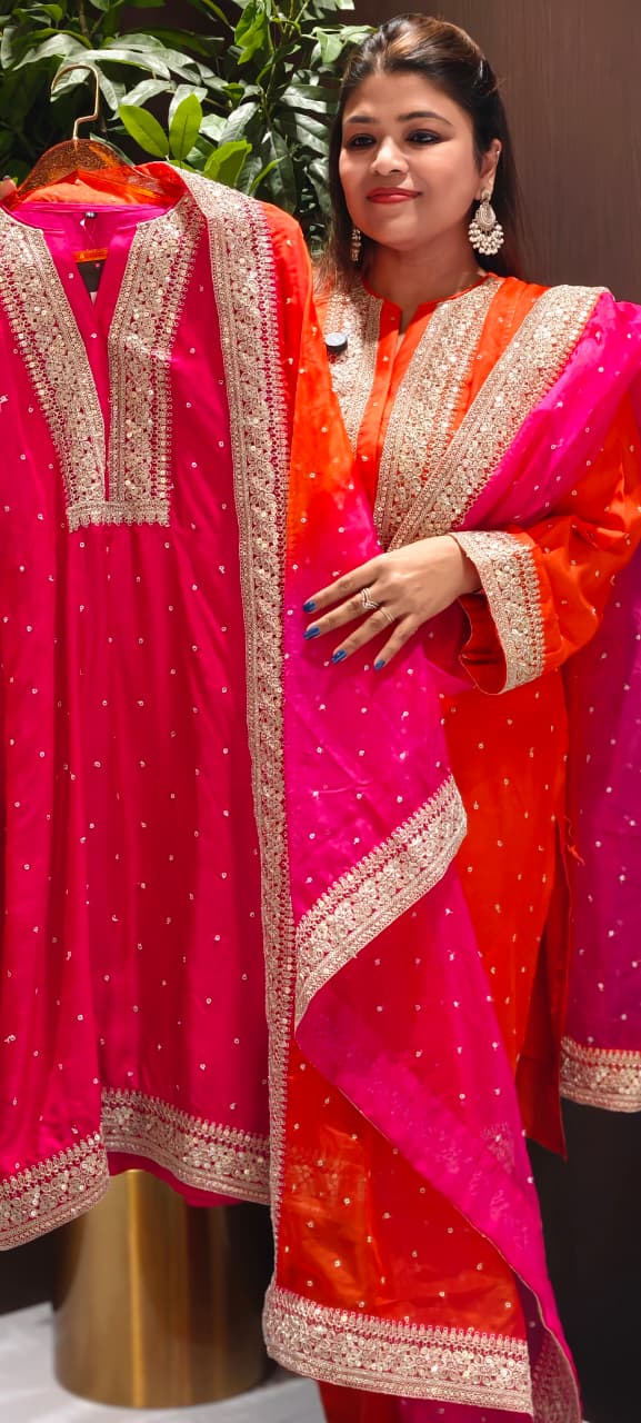 Zarina Work Fuschia Grace Vibrant Festive Full Suit Set With Dupatta In Russian Silk Fabric-14075 RB126