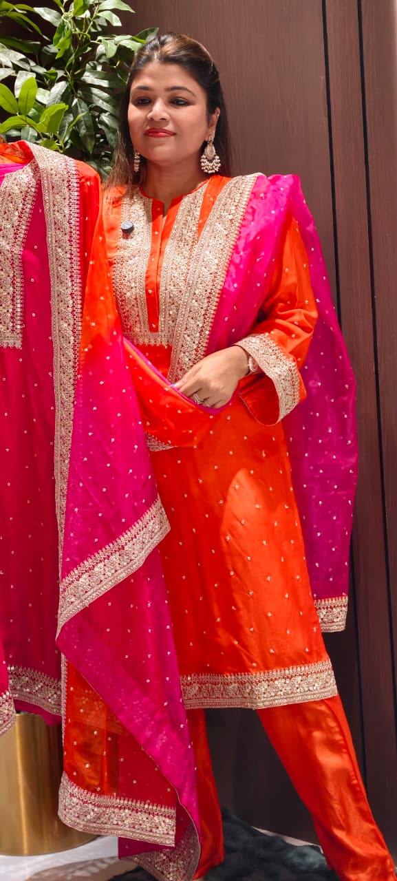 Zarina Work Fuschia Grace Vibrant Festive Full Suit Set With Dupatta In Russian Silk Fabric-14075 RB126