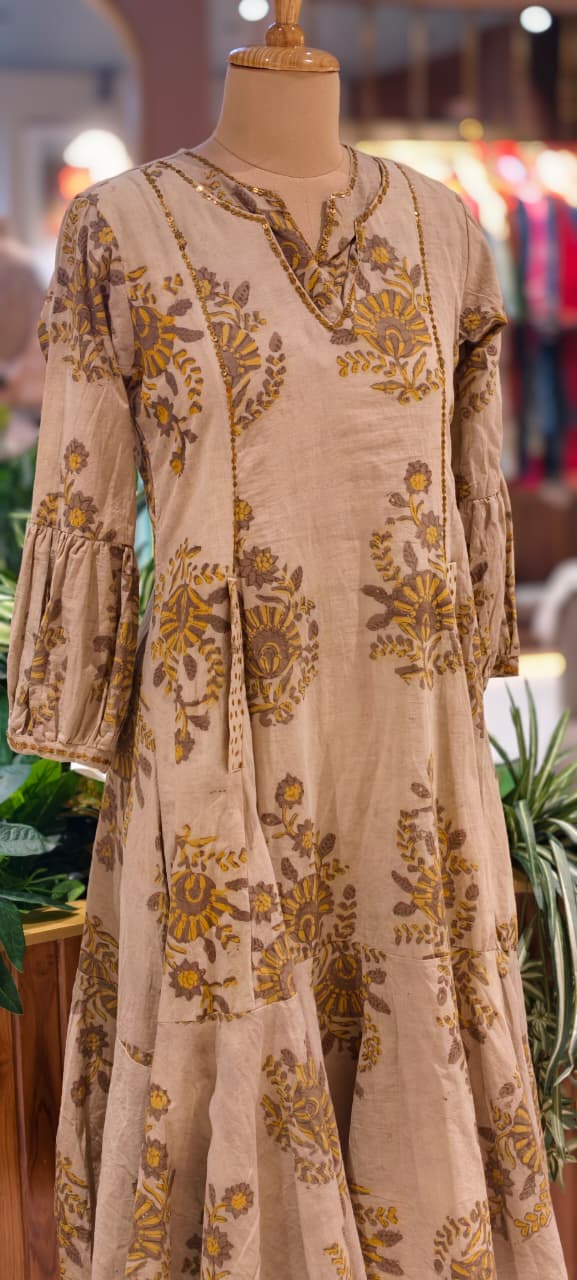 Summer Friendly Floral Printed Layered Beautiful Ankle Length Frock In Cotton Fabric- 14172 RB157