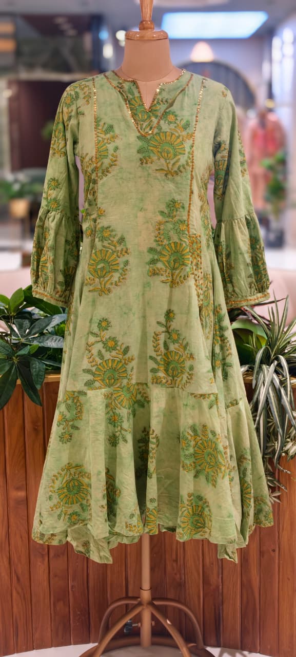 Summer Friendly Floral Printed Layered Beautiful Ankle Length Frock In Cotton Fabric- 14172 RB157