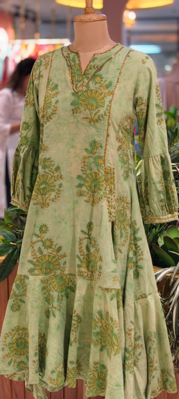 Summer Friendly Floral Printed Layered Beautiful Ankle Length Frock In Cotton Fabric- 14172 RB157