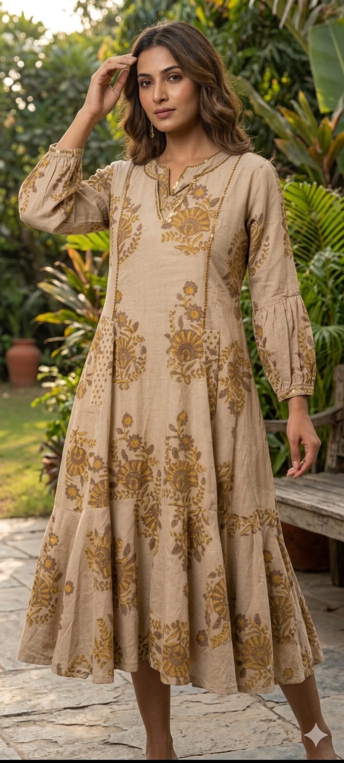 Summer Friendly Floral Printed Layered Beautiful Ankle Length Frock In Cotton Fabric- 14172 RB157