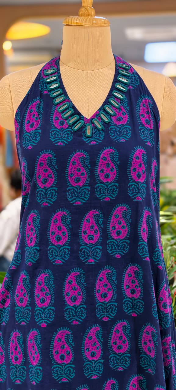 Real Mirror Haulter Neckline Summer Friendly Printed Kurta Pant Set In Cotton Fabric- 14190 RB168