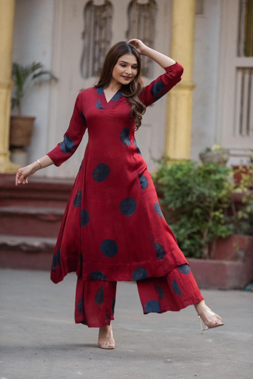 Statement Mural Satin Kurta Pant with Bold Abstract Motifs-14182 RB181