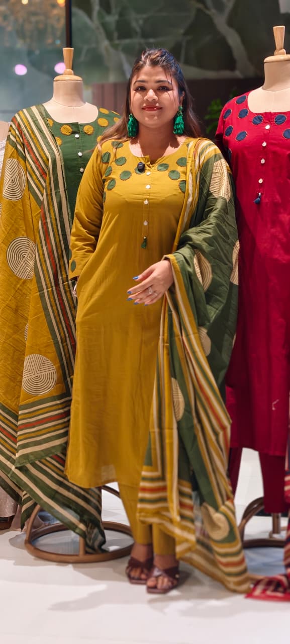 Stylish Cotton Full Suit Collection with Bold Polka Dot Detailing Full Suit Set-14214 RB201