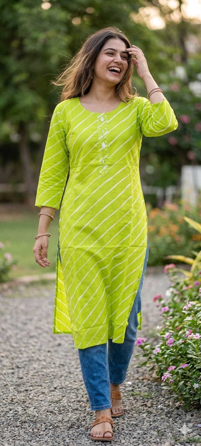 Vibrant Cotton Leheriya Only Print Kurti Embroidered Yoke Detailing-14264 RB186
