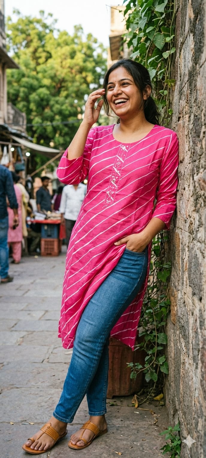 Vibrant Cotton Leheriya Only Print Kurti Embroidered Yoke Detailing-14264 RB186
