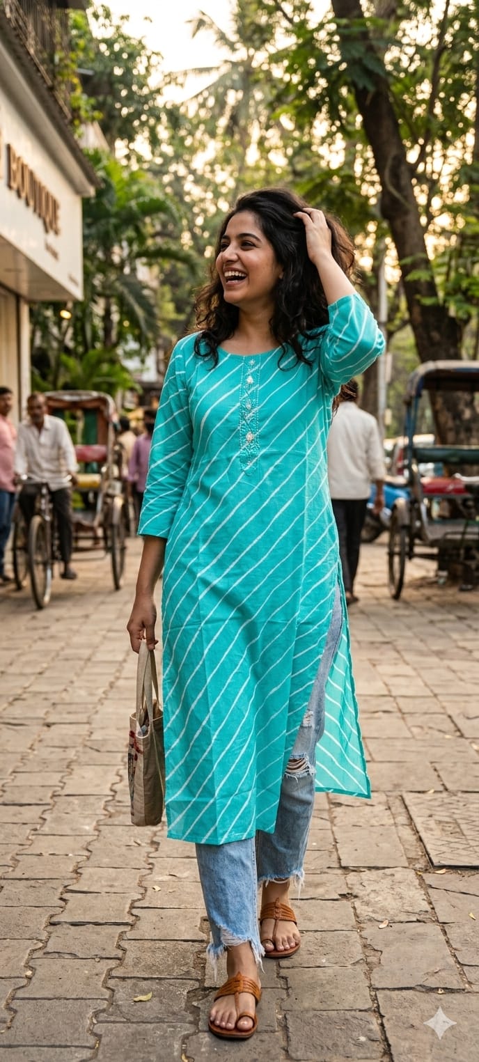 Vibrant Cotton Leheriya Only Print Kurti Embroidered Yoke Detailing-14264 RB186