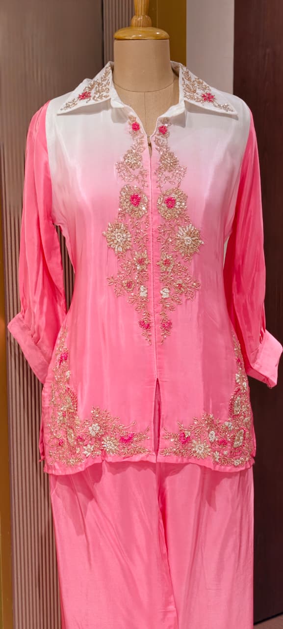 Floral Embroidery Flowing Silhouette Ombre Fusion Crepe Co-Ords-14243 RB279
