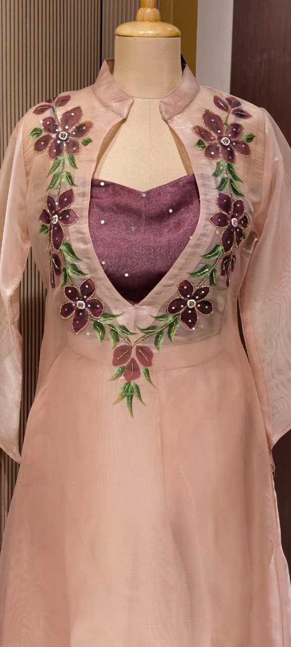Elegant Digital Floral Print Tasseled Kurta With Buster & Bottom In Tissue Fabric- 14315,17 RB217
