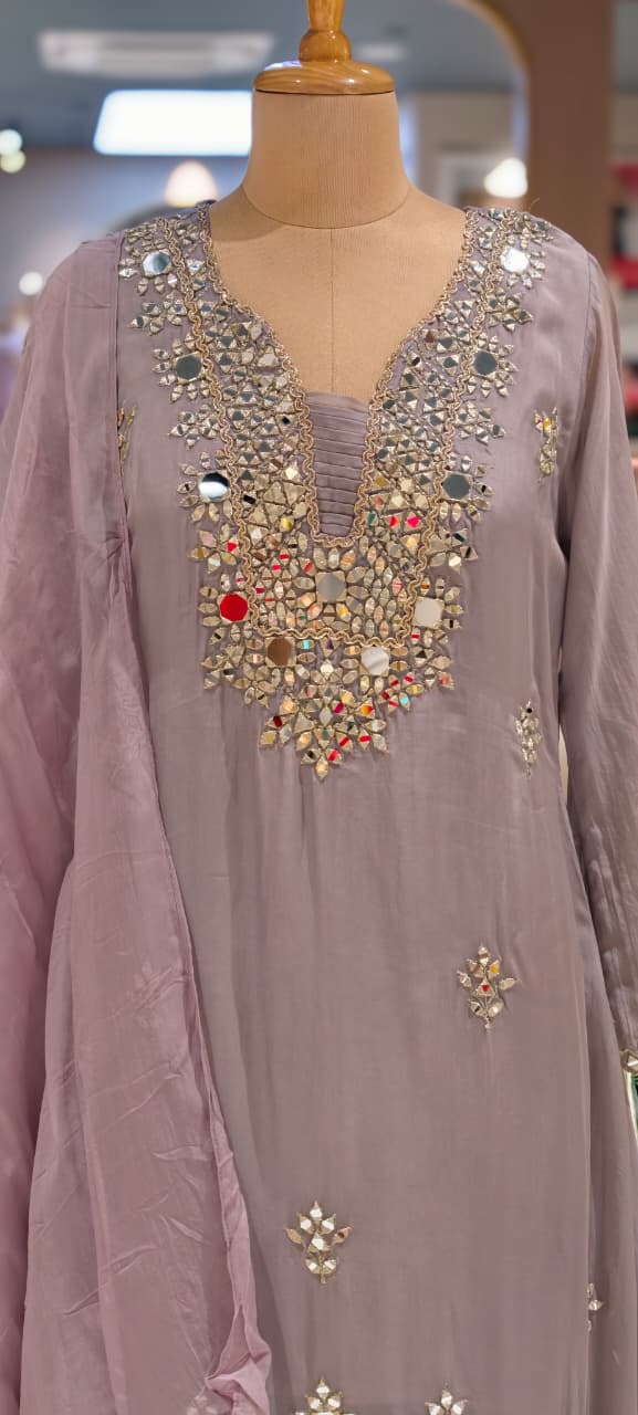 Real Mirror Handwork Heavy Designer Look Full Suit Set With Dupatta & Palazzo Bottom-14241 RB219