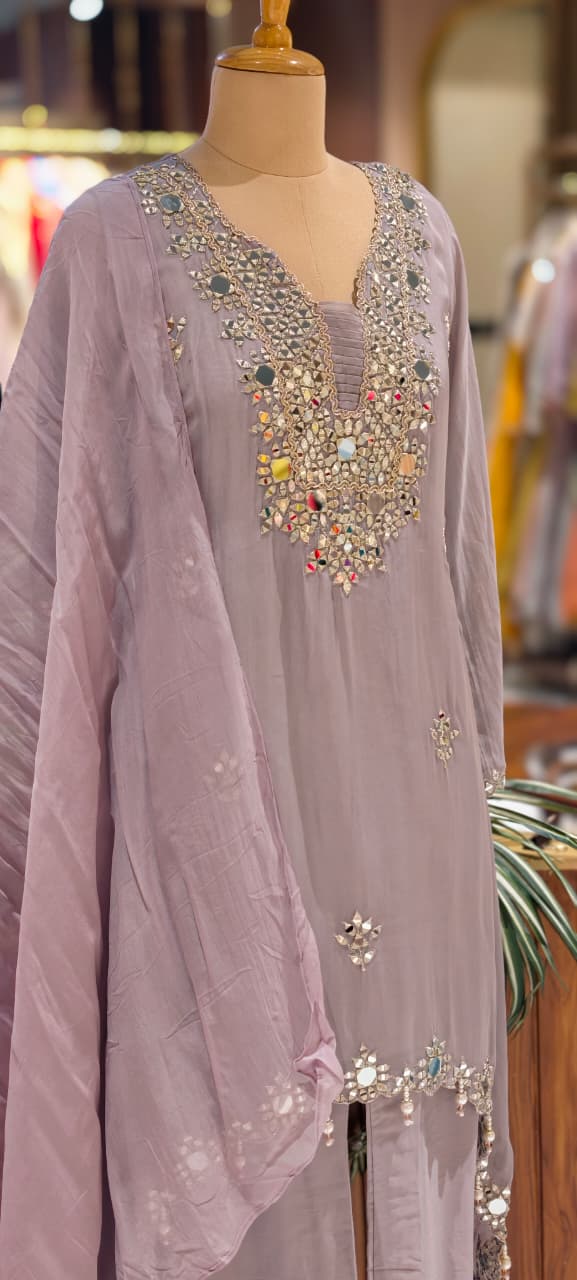 Real Mirror Handwork Heavy Designer Look Full Suit Set With Dupatta & Palazzo Bottom-14241 RB219