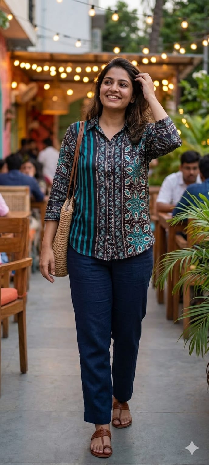 Adira Striped Fusion Classic Mandarian Collar Daily Wear Crepe Short Kurti Only-14388,86 RB243