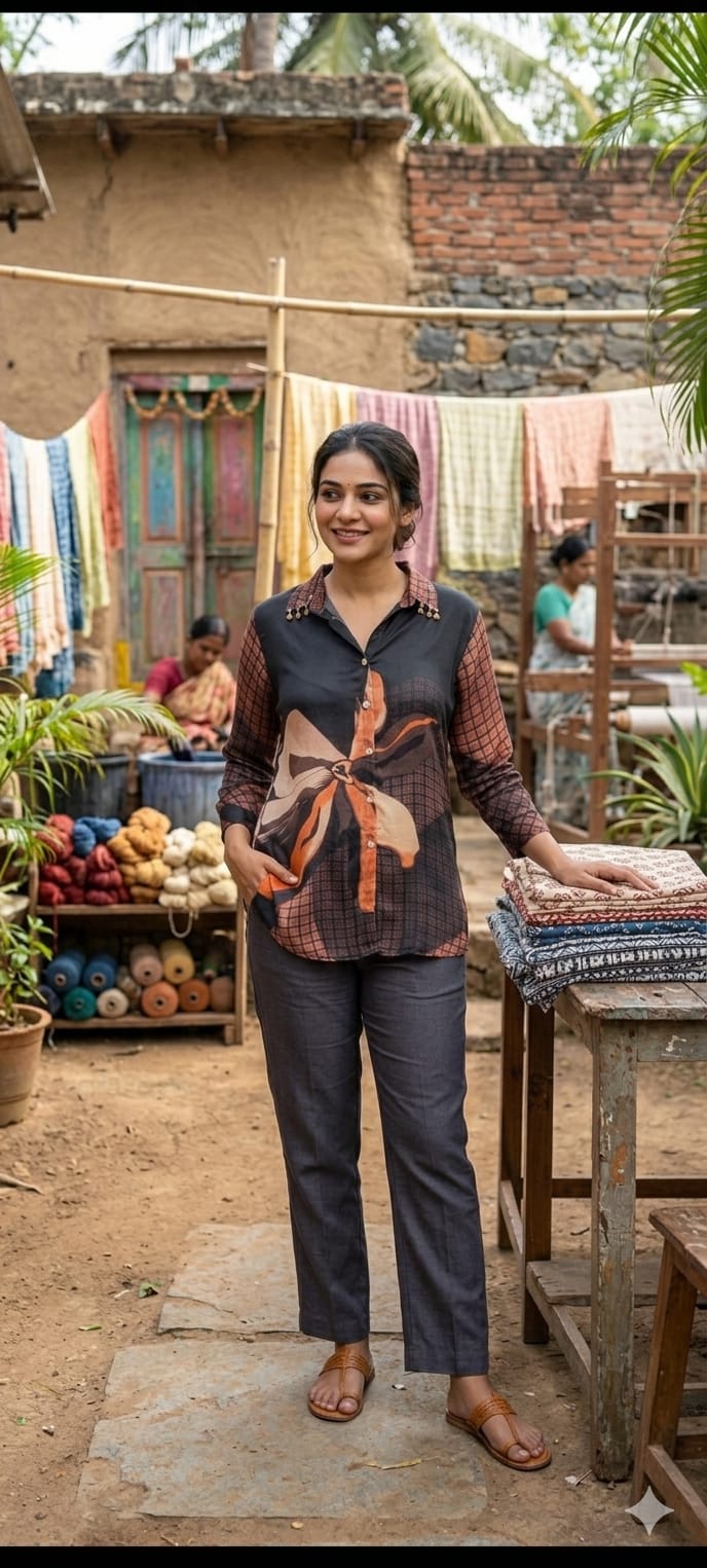 Classy Print Stunning Casual Crepe Shirt With Stylish Button & Coin Tassel-14381,87,82 RB244