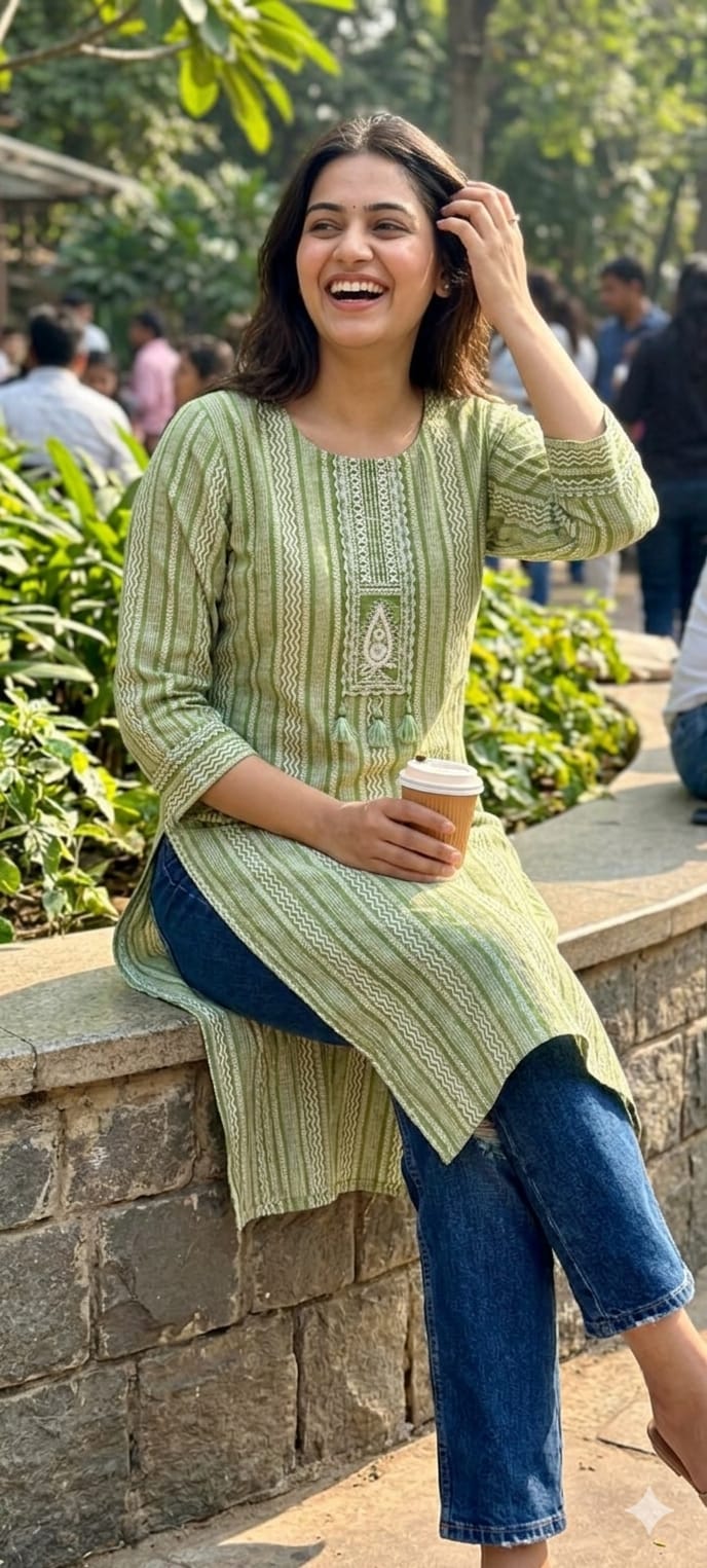 Parelinear Striped Minimal Yoke Designed Daily Wear Cotton Kurti Only-14343 RB242