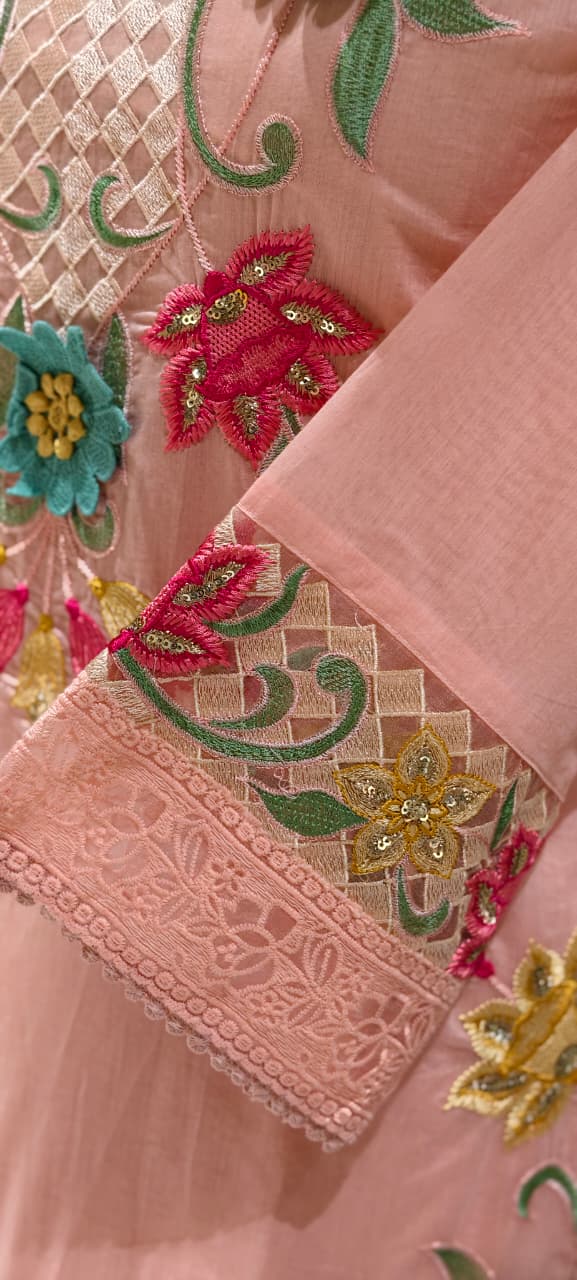 3D Floral Intricate Embroidery Detailing Surat Mul Chanderi Full Suit Set With Dupatta-14330 RB262