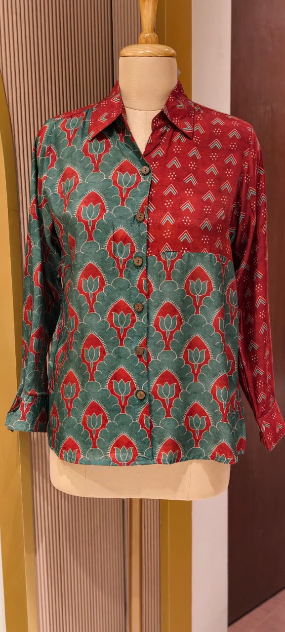 Mosaic Muse Attractive Red Vibrant Modal Muslin Casual Shirt-14439