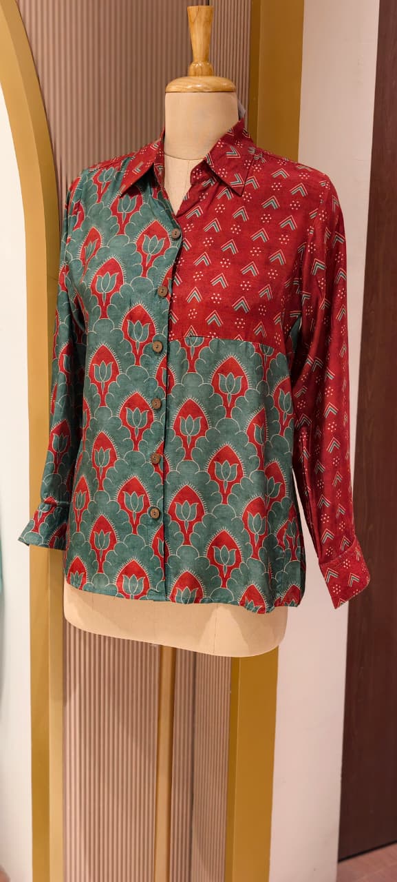 Mosaic Muse Attractive Red Vibrant Modal Muslin Casual Shirt-14439