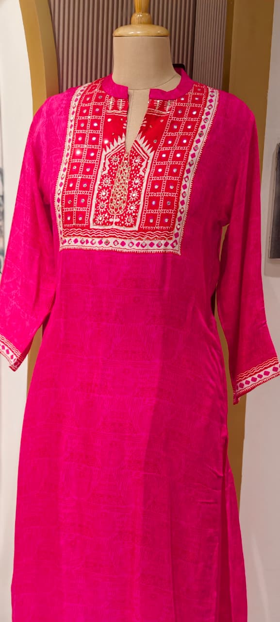 Minimal Printed Yoke Borders Outline Muslin Kurta Pant Set- 14257 RB318