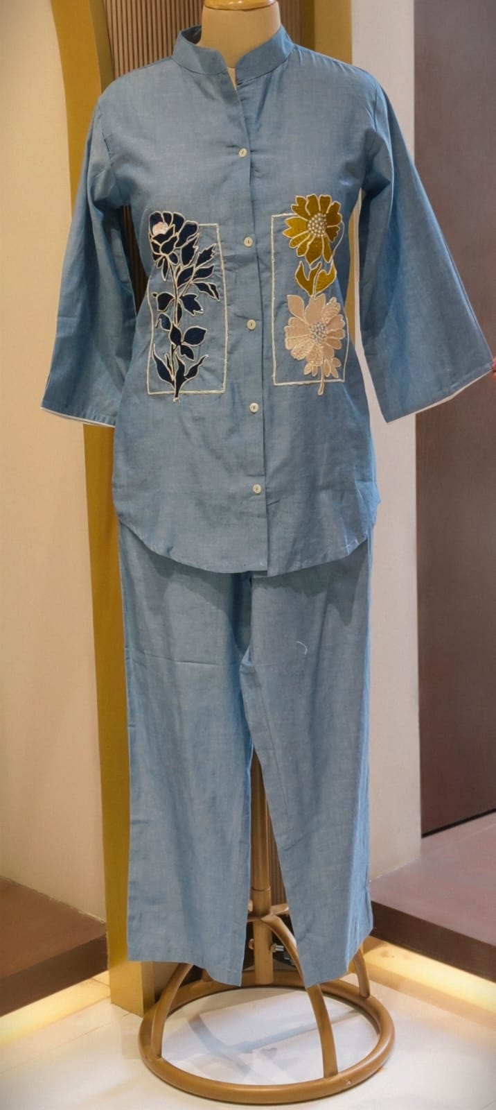 Premium Casual Chic Ethnic Floral Embroidery Cotton Denim Co-Ord Set- 14550 RB346