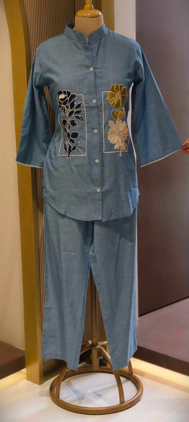 Premium Casual Chic Ethnic Floral Embroidery Cotton Denim Co-Ord Set- 14550 RB346