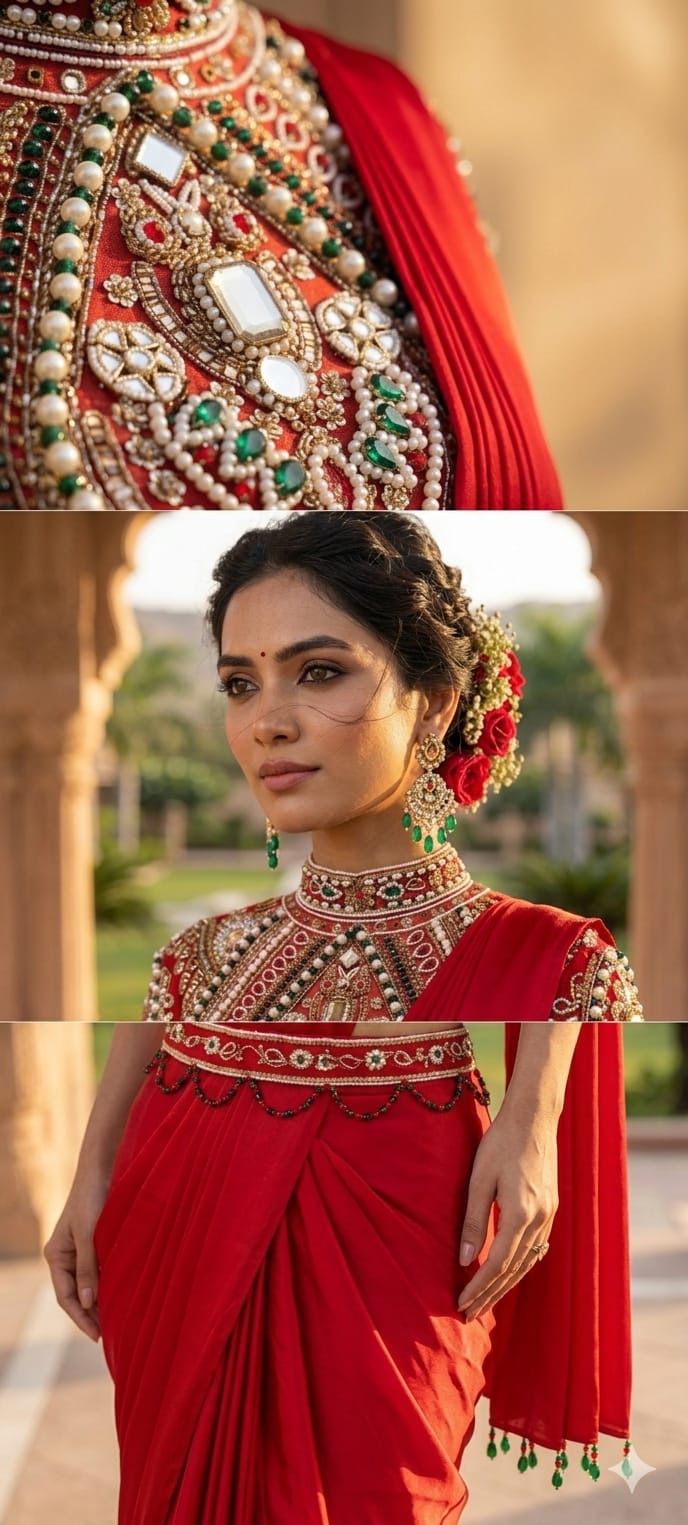 Elegant Pre-Draped Partywear Luxury Hand-Embroidered Designer Saree with Heavy Stone & Zardosi Work Blouse- 14525 RB349
