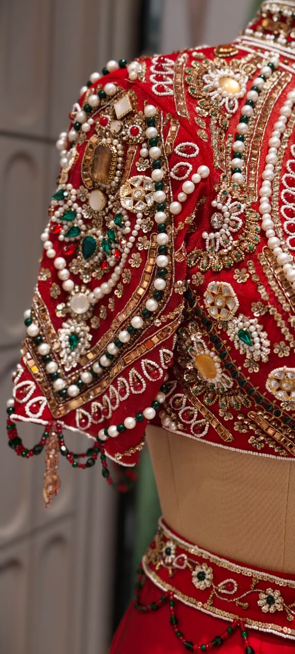 Elegant Pre-Draped Partywear Luxury Hand-Embroidered Designer Saree with Heavy Stone & Zardosi Work Blouse- 14525 RB349