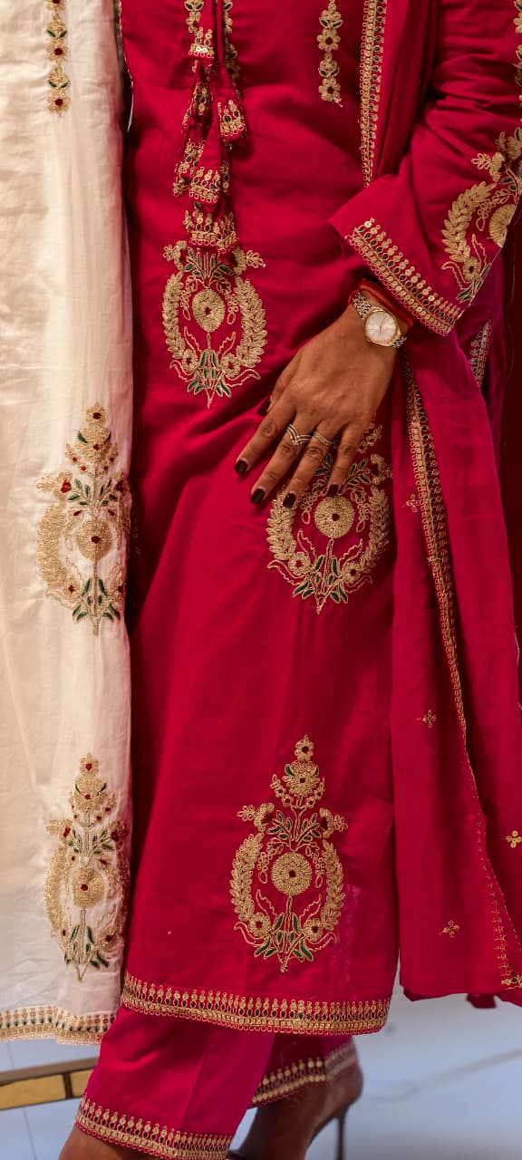 Golden Touch Pure Zardosi Work Embroidery Occasional Wear Mul-Cotton Full Suit Set With Dupatta- 14731 RB389