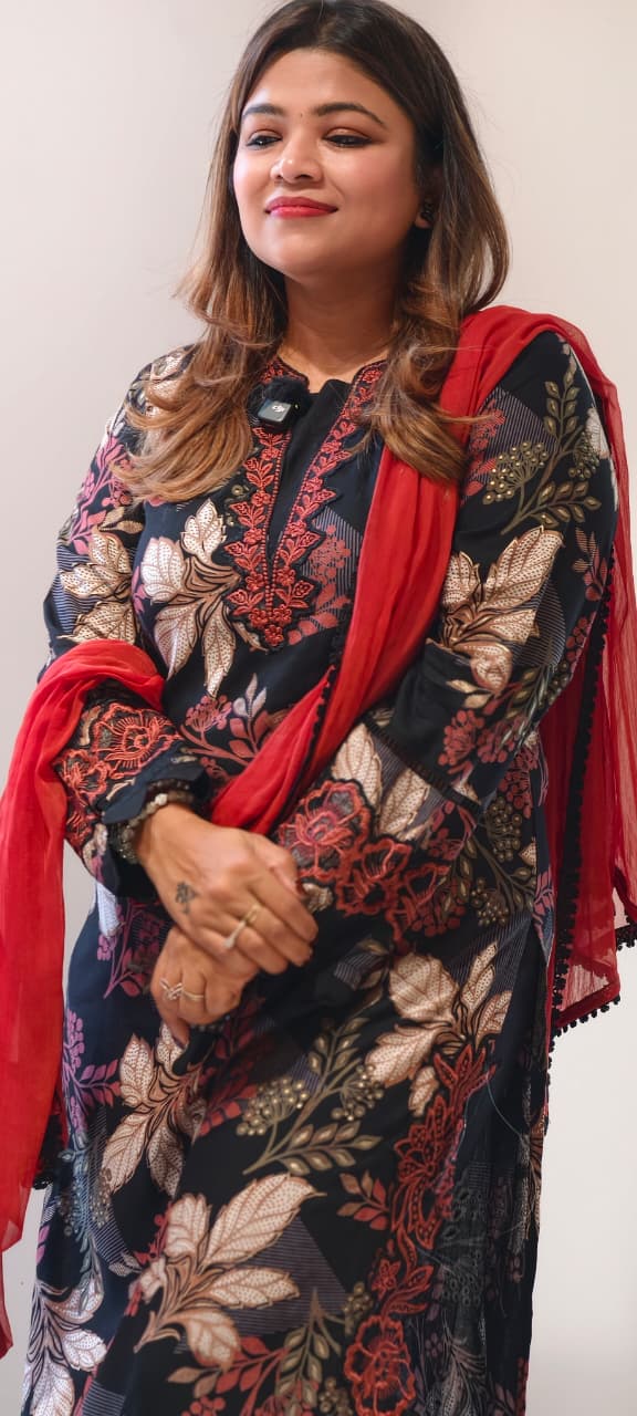 Pure Pakistani Look Floral Embroidery With Cut-Work Tassel Bold German Rayon Full Suit Set With Dupatta- 14674 RB386