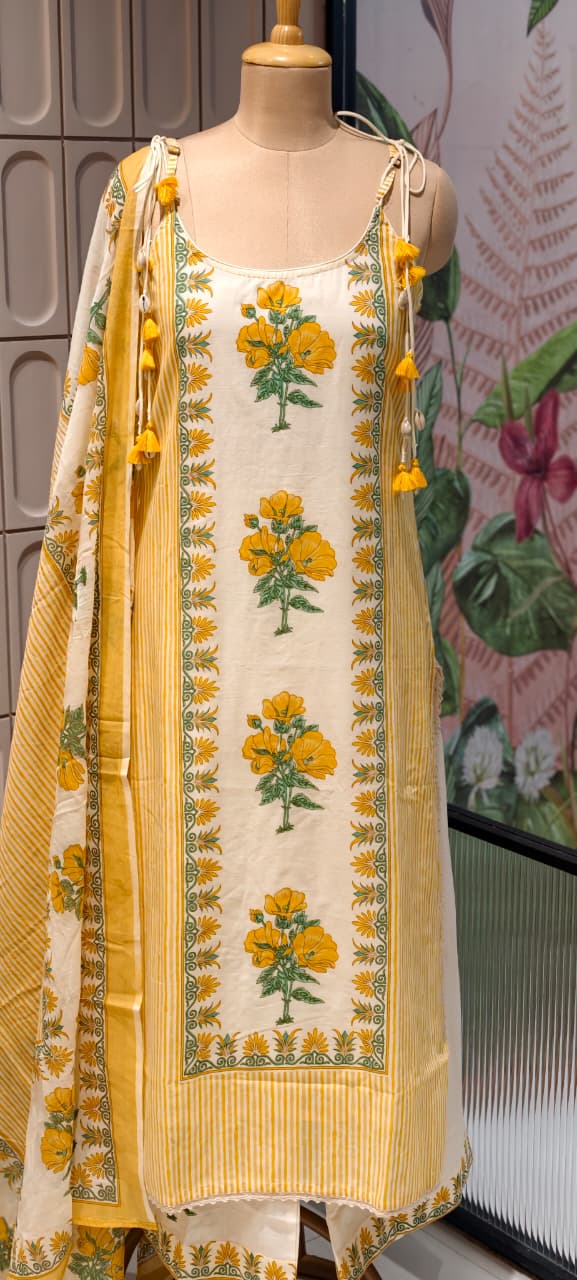 Strappy Kodi Tassel Sleeveless Printed Cotton Full Suit Set With Dupatta- 14794 RB410