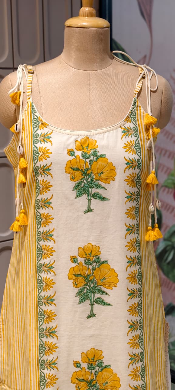 Strappy Kodi Tassel Sleeveless Printed Cotton Full Suit Set With Dupatta- 14794 RB410